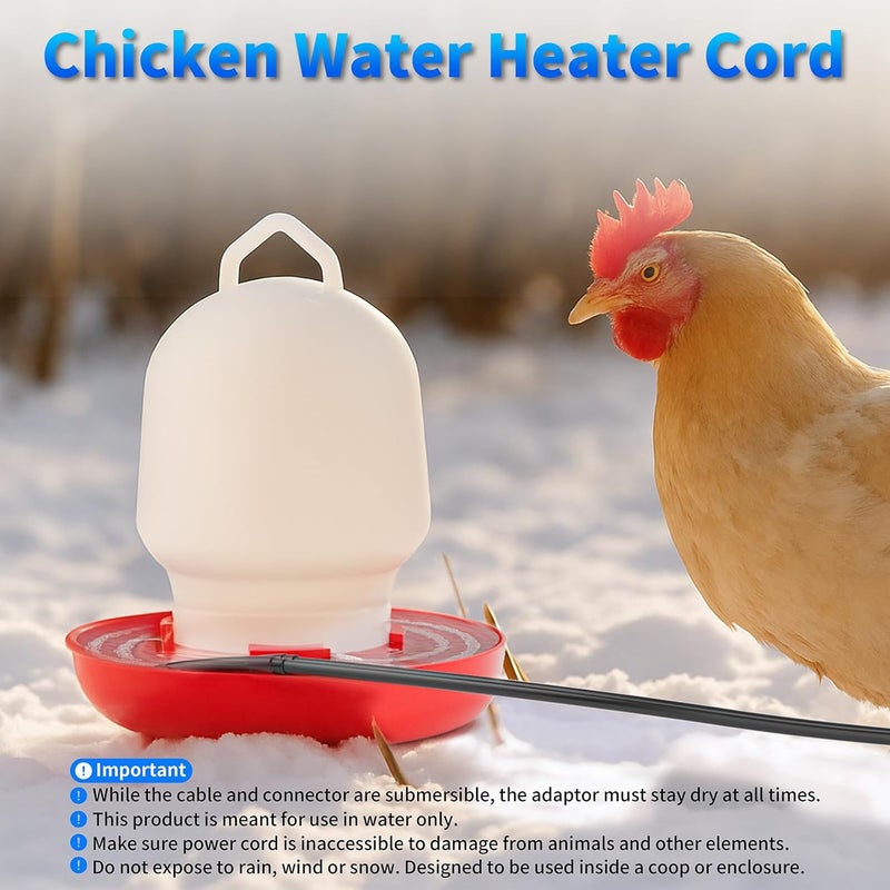 suooydoy Chickens Water Heater Cord, 1-6 Gallons Heated Chicken Waterer for Winter, 9ft Freeze Proof Poultry Water Heater Cord, Prevents Water Freezing in Drinkers for Small Animals Rabbits, Ducks, Guinea Pigs - Image 4